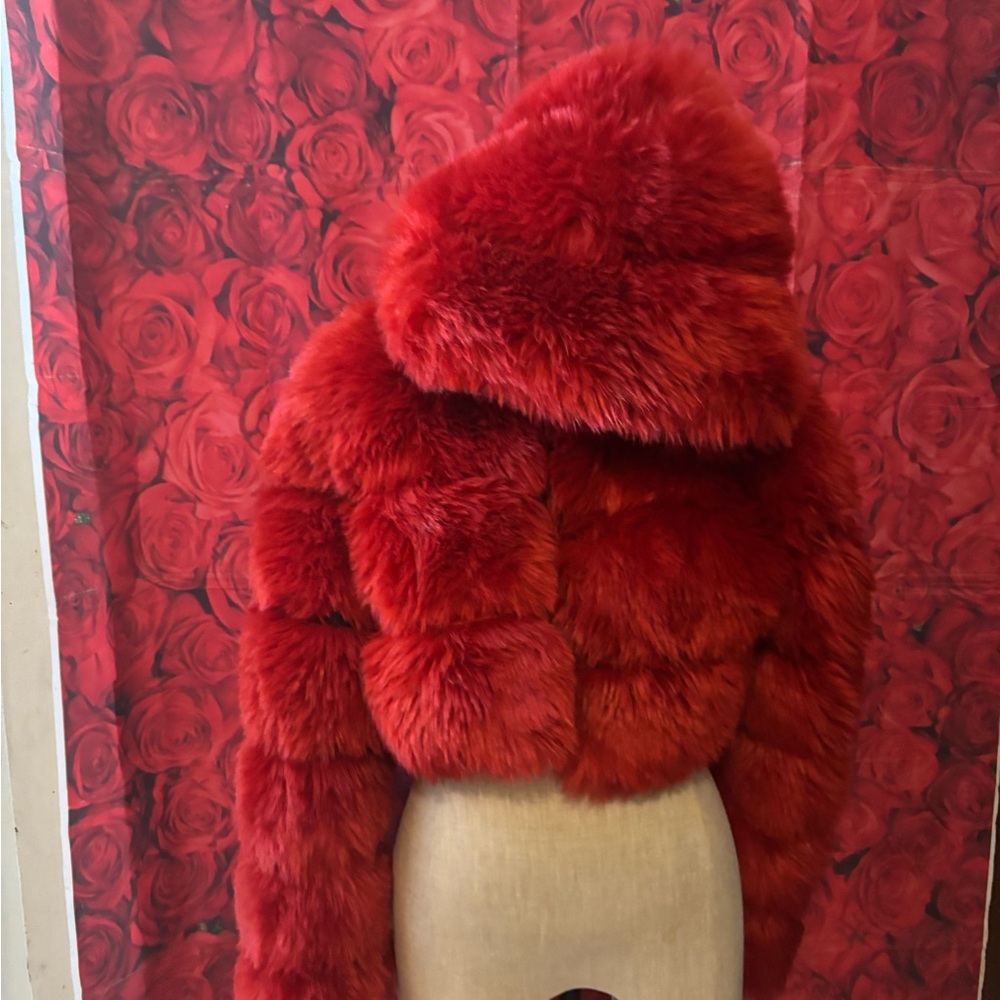Luxurious Red Faux Fur Jacket